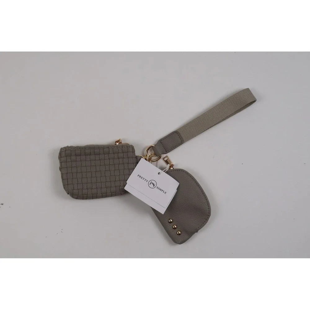 Pretty Simple Wristlet Multi Pouch Set Gray Woven Studded NWT